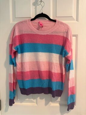 Lilly Pulitzer Striped Wool Blend Sweater Pink Blue White Purple Size L